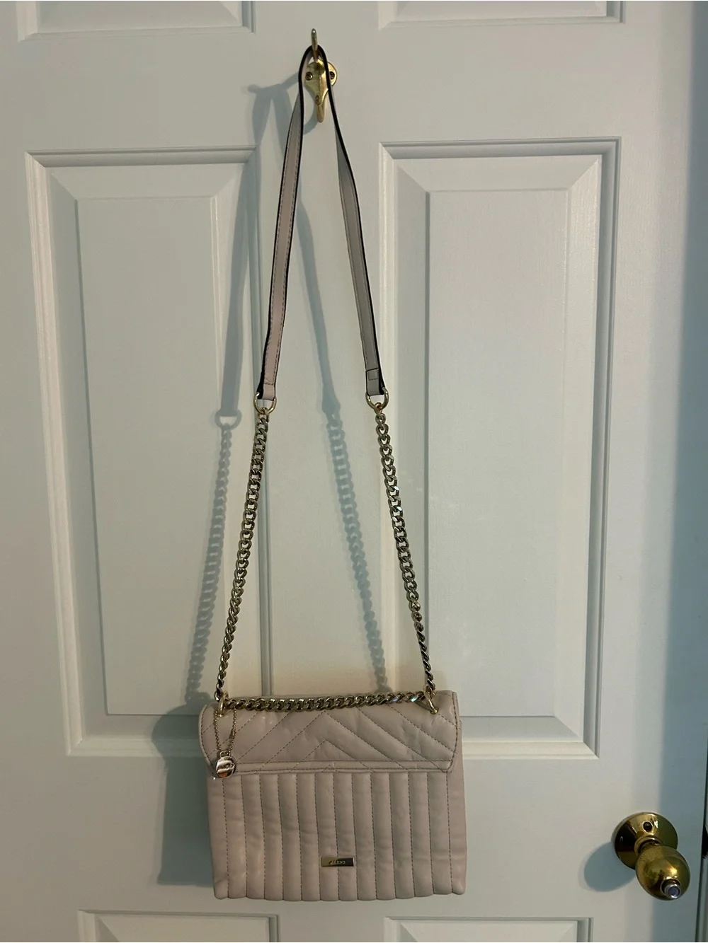 ALDO Cream Quilted Abilaniel Crossbody Bag with Gold Chain Strap